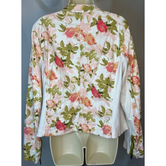Lane Bryant Floral Moto Jacket – Ivory, Green & Pink – Size 16 - Picture 5 of 10